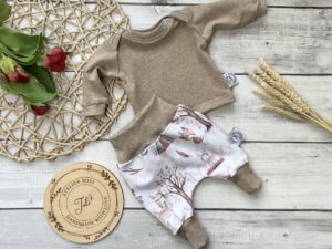 Frühchen / Boho-Waldtiere / Langarmshirt mit amerk. Ausschnitt & Pumphose